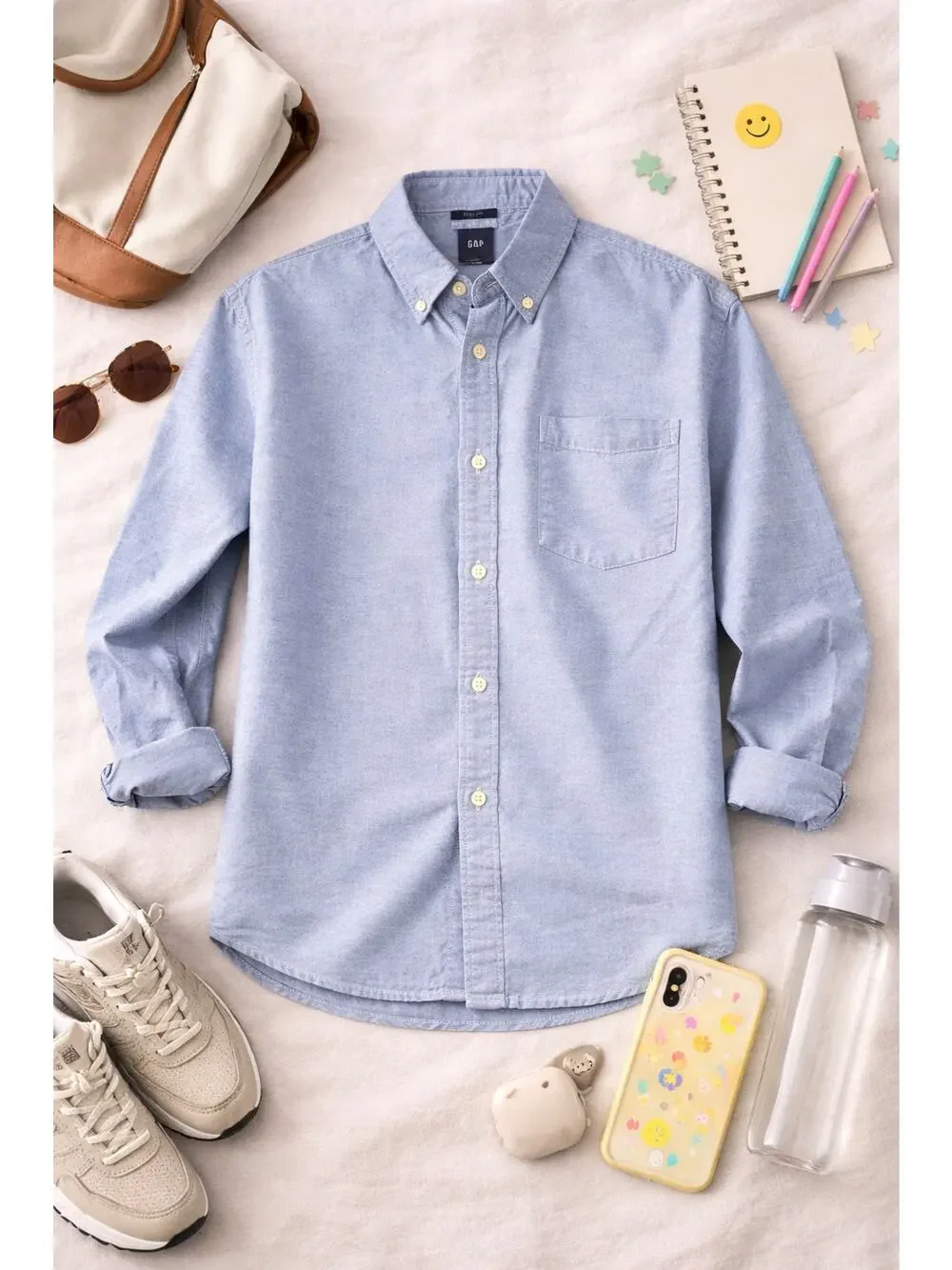 Gap Kids Boys Blue Oxford Button Down Dress Shirt Long Sleeve Cotton Size XL(12)